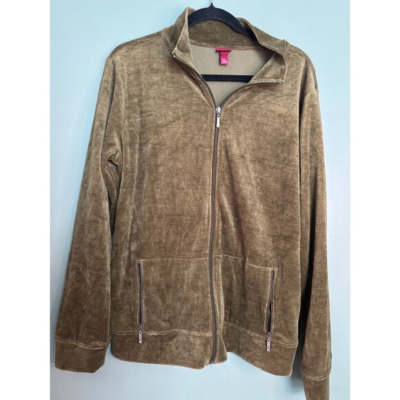 Merona Women’s XL Green Velour Feel Zip Up Sweater Soft Cozy Fall Classic - Picture 1 of 7